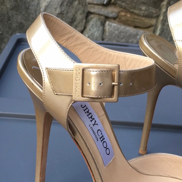 Jimmy Choo Linda Gold Platform Sandal Heels - Picture 7 of 10